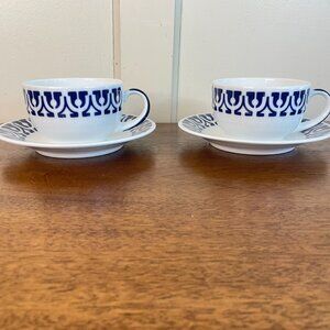 Vintage Sargadelos Porcelain Set of 2 Coffee Cups and Saucers